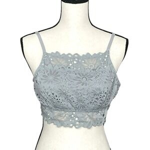 Aerie Womens Longline High Neck Lace Bralette Size L Wireless Crop Top Daisies